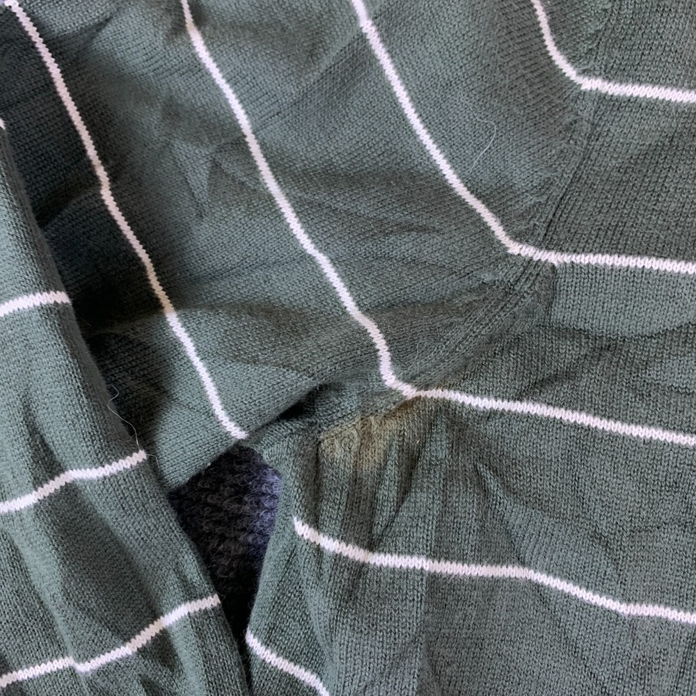 Eddie Bauer Cardigan Sweater Womens Medium Olive Green White Stripe Button Front - Picture 3 of 10